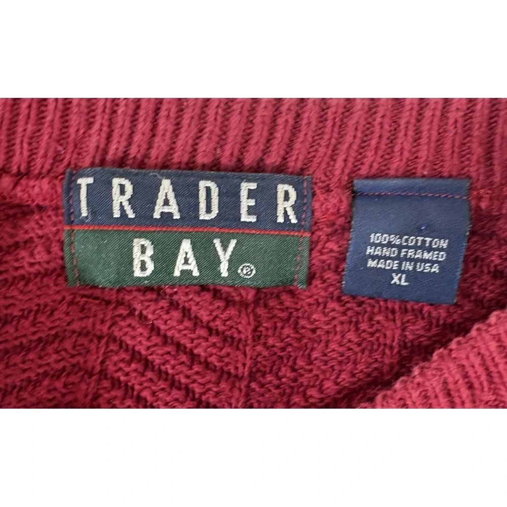 Trader Bay Vintage Cotton Sweater Men's XL USA Geometric Knit Red Crewneck 90s